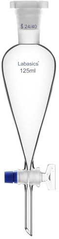Labasics Embudo de Separación Cónico de Vidrio de Borosilicato de 125 ml con Llave de Vidrio, Ideal para la Separación de Líquidos en Laboratorios