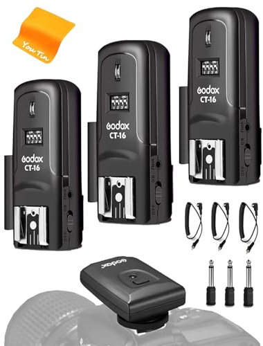 Godox Godox CT-16 Déclencheur de flash sans fil compatible avec appareil photo reflex numérique Canon, Nikon, Sony, Olympus, Pentax (1 émetteur + 3 récepteurs)