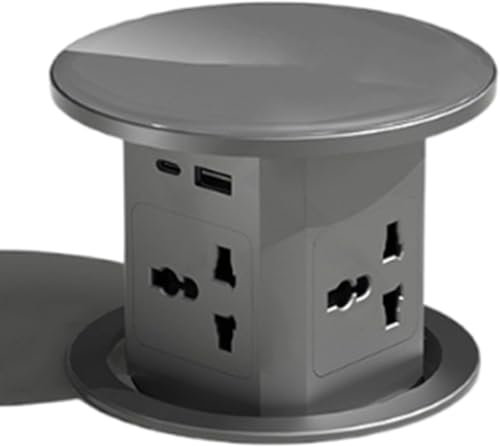 Pop Up Socket with 15W Wireless Charging - 4 AC Outlets, 1 USB Port, and 1 x 20W Type-C Port for Kitchen and Workspace, Overload Protection, Safe Power Solution [UK 13A / 110-250V / 3250W] (Grey)