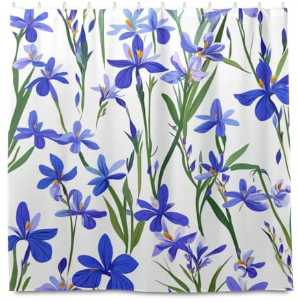 miaozhen 182x182 Pollici Panno Impermeabile Tenda per Bagno con Gancio Francia Iris Sibirica Bellezza Fiori Poliestere Lavabile Tessuto Tenda Fodera per Decorazione Doccia Cortinas para ba?o de Tela