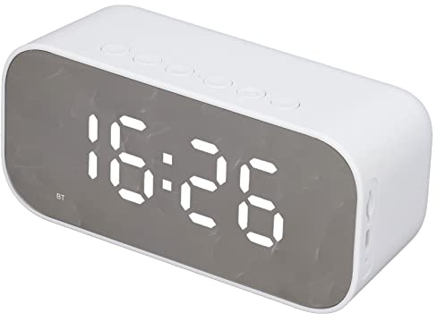 Alarm Clock Radio, 1200mAh Portable Bluetooth 5.0 & Dual Alarms FM Radiohögtalare, 3-nivå Dimmer & Temperatur Display för Sovrum/kontor (WHITE)