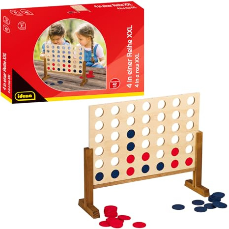 Idena 40378 - Gioco di Legno 4 in Fila XXL, 21 Pietre Blu e 21 Pietre Rosse, Dimensioni 45 x 56 x 17 cm, per Adulti e Bambini a Partire da 6 Anni, per Interni ed Esterni, FSC 100%.