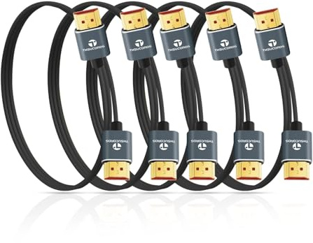 Thsucords Ultra Thin 8K 4K HDMI Cables 2M 5 Pack, Slim & Flexible Soft High Speed HDMI 2.1 Lead Support 4K@120Hz 8K@60Hz 48Gbps Compatible with Roku TV/HDTV/PS5/Blu-ray