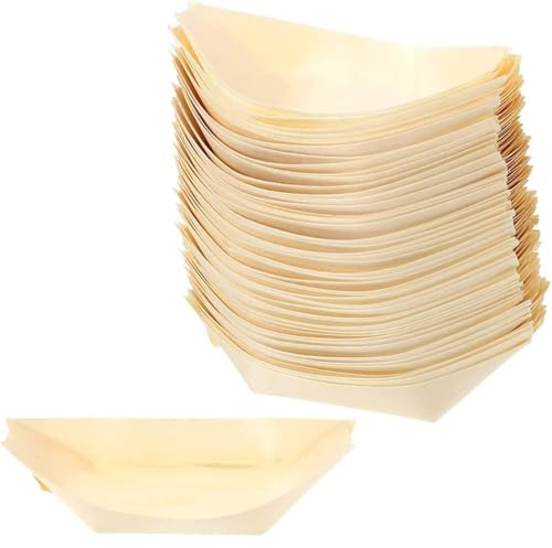 50 Pcs Bamboo Boat Plates 6 Disposable Wooden Appetizer Serving Tray