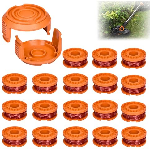 20 Piezas Bobina de Recambio para Desbrozadora Compatibles con Worx Desbrozadora Electrica, Hilo de 1,65 mm y 3 m de Longitud, Incluye 18 Hilos + 2 Tapas para Desbrozadoras Eléctricas