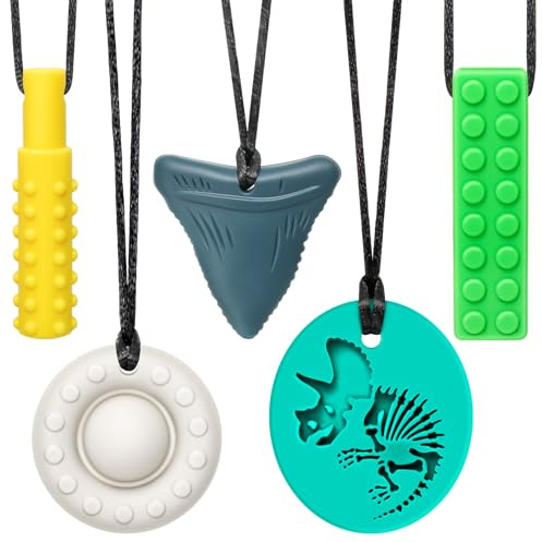 Colliers à mâcher pour enfants sensoriels, collier à mâcher en silicone pour garçons et filles atteints d'autisme, de TDAH, SPD, mastication, thérapie motrice orale