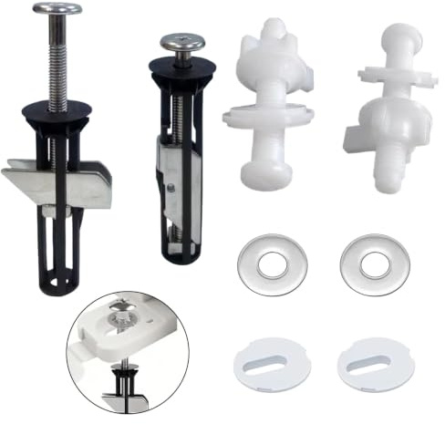 4 Pièces Fixations Abattant WC, Boulons M5, Vis Siège Toilette de Rechange | Acier inoxydable argenté, joints en caoutchouc, fixation stable, 2 jeux et 2 boulons M5, pour cuvette WC, salle de bain