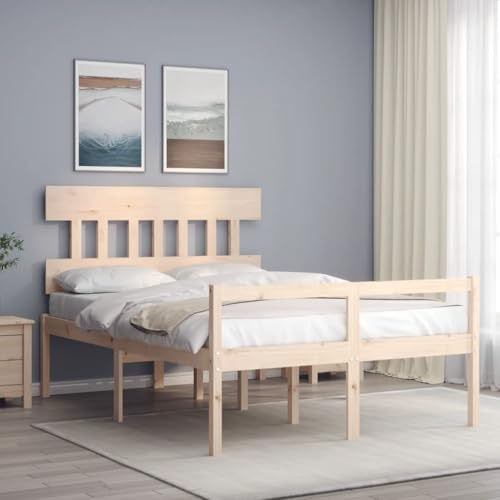 Yunovire Seniorenbett mit Kopfteil 140x200 cm, Massivholz Kiefer, erhöhte Liegefläche, Robustes Bettgestell für Schlafzimmer, modernes Design