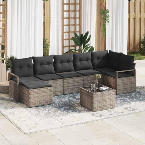 Tonture Garten Loungeset Poly-Rattan Hellgrau, 8-teilig, mit Stauraum, wetterfest, modular, für Terrasse, Balkon, Außenbereich, UV-beständig, 6 Sitzplätze