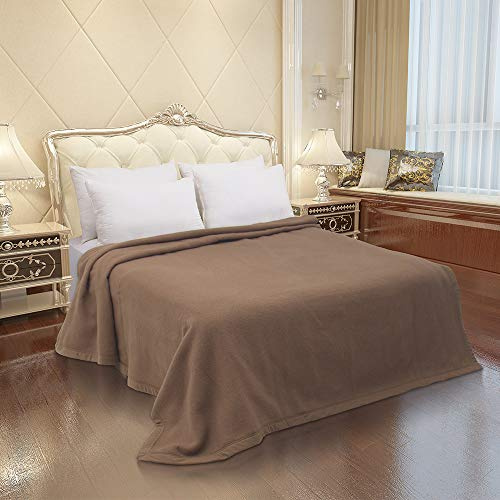 Thick Warm 100% Pure New Zealand Wool Blanket - Soft, Large, Heavy, for Bed & Camping - Queen/Double Size (Dark Camel, 90x80In)