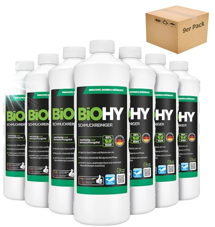 BiOHY Jewellery Cleaner (9 x 1l Bottle) | Concentrate for Every ultrasonic Device | Sustainable and Gentle Cleaning for Watches, Spectacles and Jewellery (Schmuckreiniger)