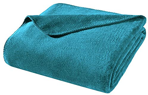 WOHNWOHL® Weiche Kuscheldecke - 150 x 200 cm - Farbe: Petrol | Oeko-Tex zertifiziert - Samtig weiche Decke - Zeitloses Design - Für Wohnzimmer, Schlafzimmer, Gästezimmer