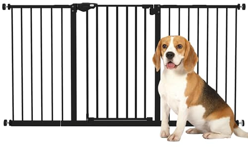 PawHut Dog Gate Stair Gate Pressure Fit Pets Barrier Auto Close for Doorway Hallway, 74-148cm Wide Adjustable, Black