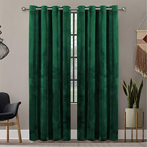 Oxford Homeware Emerald Green Blackout Curtains 90x90 for Bedroom – Crushed Velvet Eyelet Curtains Thermal Insulated + 2 Tie Backs (228cm x 228cm)