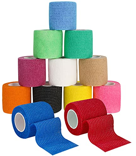 tonyg-p 12 Rollen Selbsthaftende Bandage Elastisch Kohäsiver Verband Tierverband Selbstklebender Haftbandage für Stretch-Sportler Sport Handgelenk Knöchel(5cm*4.5m)