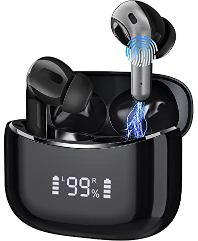 Cuffie Bluetooth, Cuffie senza fili 5.0 Hi-FI Suono Stereo IPX7 Impermeabile Controllo Tocco, Microfoni Integrati, Auricolari Sportivi con Custodia di Ricarica Portatile per iOS e Android Telefono