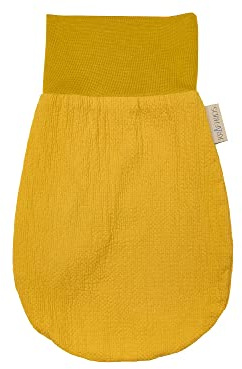 KraftKids Strampelsack Doppelkrepp Gelb Mustard für den Herbst/Winter aus Musselin Baumwolle und warmen Fleece in zwei Größen erhältlich