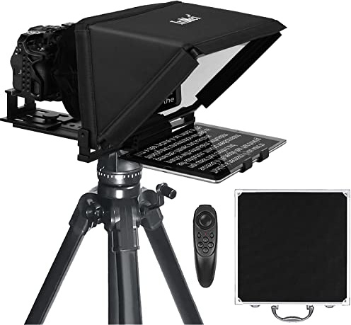Inmei TX12 Teleprompter mit Fernbedienung, App-Steuerung, 33 cm, Metall, kompatibel mit iPad, DSLR-Kamera, zusammenklappbar mit Tragetasche, einfach zu montieren