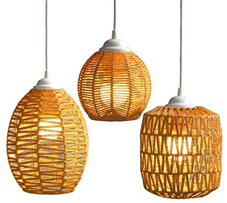 Lampada a sospensione fatta a mano imitazione corda di canapa Lampada a sospensione retrò semplice paralume in corda di canapa Lampadario per camera da letto, soggiorno