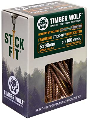 TIMBER WOLF TW50090 Woodscrews - 5.0 x 90mm - Box of 100, Zinc & Yellow (Gold)