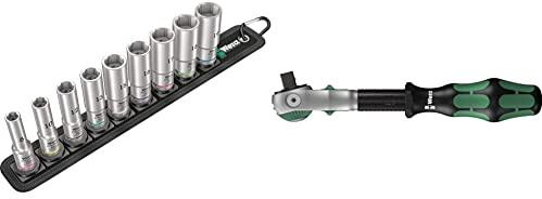 Belt B Deep 1 Socket Set of 9 Metric 3/8in Drive & 8000 B SB Zyklop Speed Multi-Function Ratchet, 3/8 x 199 mm, 05073261001
