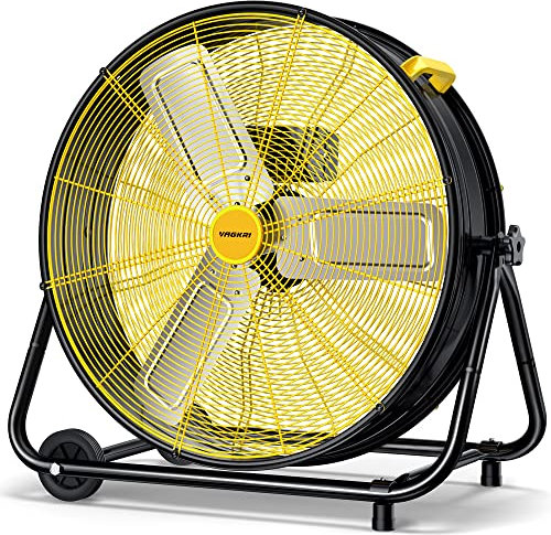 VAGKRI 24 Inch Industrial Drum Fan, 320W High Velocity Floor Fan, 3 Speed Heavy Duty Metal Air Circulator, 360° Tilt with Casters Handle ETL Standard for Patios, Warehouse, Commercial,Basement
