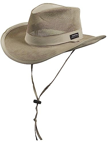 Mesh Crown Safari Men's Sun Hat, 3 Brim, Adjustable Chin Cord, UPF (SPF) 50+ Sunhat Protection (Khaki, Large)