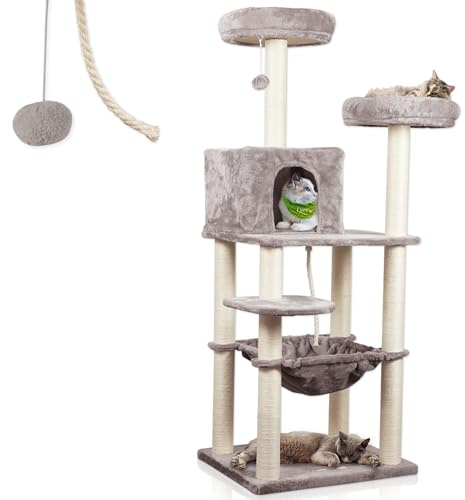 Lycce Kratzbaum groß ROYAL 145cm hoch mehrstöckiger Katzenbaum, grau