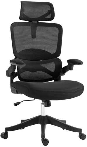 Vinsetto Bürostuhl mit Wippfunktion, Schreibtischstuhl, höhenverstellbarer Computerstuhl, Drehstuhl, PC Stuhl bis 120 kg belastbar, für Arbeitszimmer, Mesh, Schwarz, 62 x 58 x 120-133 cm