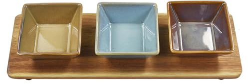 Lesser & Pavey Snack Dishes & Wood Trays | Blue Maroon Serving Platter with Bowls | Elements Design for Home | Stylish Round and Square Food Serving Tray