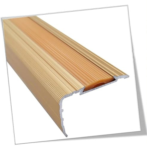 HCZION Nez De Marche En Aluminium Profilé De Nez De Marche En Caoutchouc, Profilé D’angle De 5cm De Largeur, Profilé De Bord De Marche Antidérapant, Avec Bande De Caoutchouc, 90cm