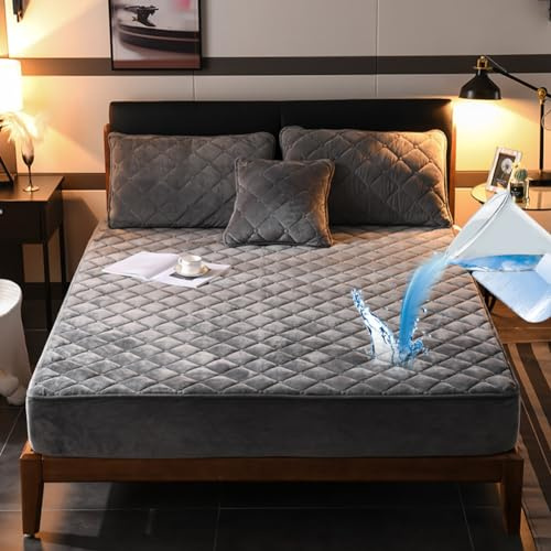 HAIBA spannbettlaken wasserdicht 90x200 cm bis 30cm grau Matratzenbezug | Winter Flauschige Flanell mit TPU-Membran 100% wasserdicht geräuschlos 30cm tiefe Tasche für Inkontinente Boxspringbett