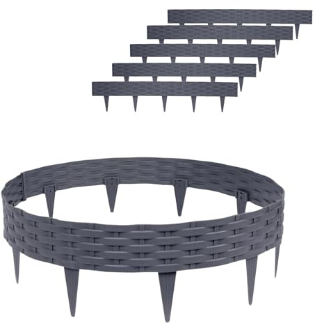 XINZI Beeteinfassung Rasenkante 10m Kunststoff Beetumrandung Rattan-Optik Gartenumrandung Beetzaun Mähkante Raseneinfassung Gartenpalisade Palisade Garten Deko (10 Stück, Grau)