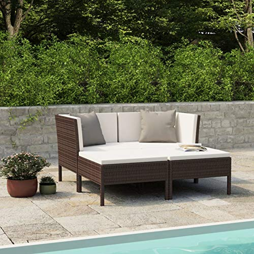 Blukee 4-TLG. Garten Loungemöbel Set mit Auflagen Poly Rattan Braun Garden Furniture Sets Balkonsofa Gartensofa Balkon Lounge Klein Terrassenmöbel Set Gartenlounge Outdoor Balkonlounge