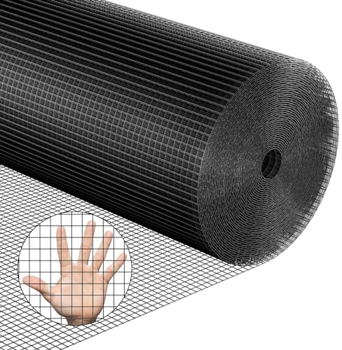 Black Hardware Cloth 36''x50' 1/2 Inch 19 Gauge Vinyl Coated Welded Wire Mesh Roll PVC Hardware Cloth Chicken Wire Fencing for Garden Fence and Home Improvement Project