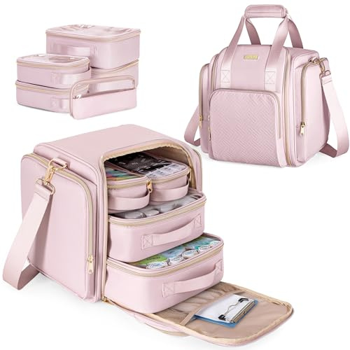 Prokva 6 in 1 Medikamenten Organizer Tasche mit 1 Kleine Pillentasche, 2 Mittlere und 2 Große Beuteln für Medizin, Medizinische Versorgung, Große Erste Hilfe Tasche LEER für Reise, Hausarzt, Rosa