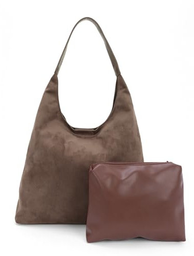 EVEOUT Wildleder Schultertaschen Damen Große minimal Umhängetaschen Suede Tote Hobo Taschen mit Beuteltasche Tragetasche Shopper für Arbeit Urlaub Reisen Hochschulen
