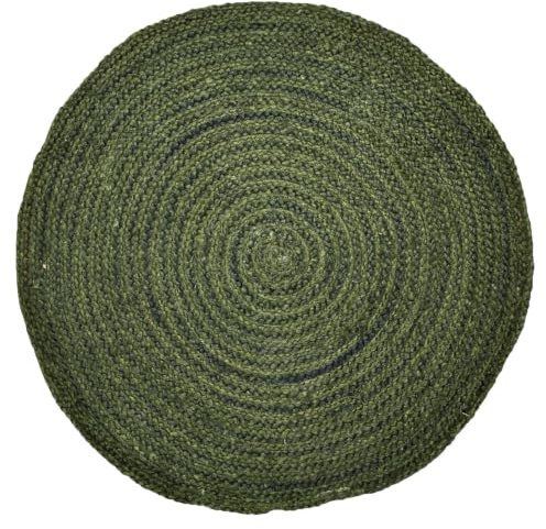 Boho Teppich Abrila handgefertigt aus Jute in Grün 100 cm handgemacht