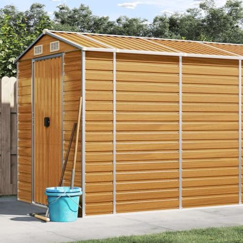 ShGaxin Gerätehaus Hellbraun 191x555x198 cm Verzinkter Stahl, Gartenhaus, Gerätehaus, Fahrradgarage, Gartenhütte, Geräte Schuppen, Gartengerätehaus - 3188280