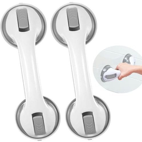 2 Stück Haltegriffe Mit Saugnapf für Senioren, Haltegriff Dusche Ohne Bohren, Duschgriff Mit Saugnapf und Schnellentriegelung Ohne Bohren für Badezimmer, Kinder und ältere Menschen
