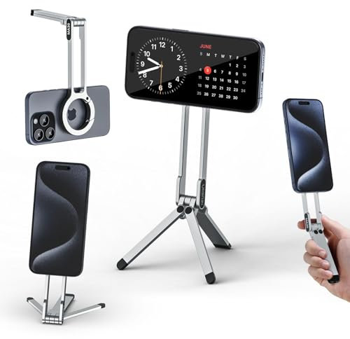 ULANZI MA30 Supporto magnetico cellulare, Treppiede smartphone in alluminio, Mini treppiede pieghevole, Treppiede da tavolo tascabile e portabile,Compatibile con iPhone 17 16 15 14 13 Magsafe Argento