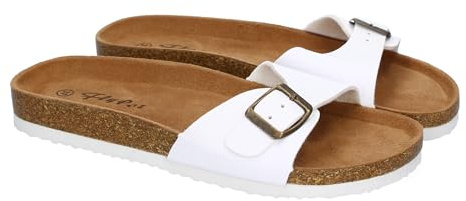 shoes&blues.es Sandalia Planas para Mujer, Comodas y Elegantes, Diseno Moderno, Material Bio y Adorno y Cierre de Hebilla en la Pala.