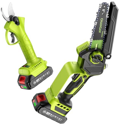 Supstable Mini Motosega a Batteria 6 Pollici & Forbici Potatura a Batteria 33 mm, 2-in-1 Kit Motosega e Forbici con 2×2000 mAh Batterie, Motore Brushless, Ideale per Taglio di Tronchi e Rami