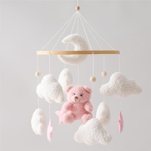 Mamimami Home Babybett Mobile Bär Kinderzimmer Mobile Teddy Samt Mobile Kinderzimmer Dekoration für Kleinkind Schlafzimmer Hängende Baby Mobile Neugeborenes Baby Geschenk（Rosa Bär）