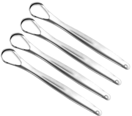 DEARMAMY 4pezzi Raschietto Per Lingua in Acciaio Pulisci Lingua Strumento Per Pulizia Orale Da Adatto Per Ragazzo Ragazza e Adulti