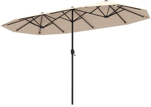 COSTWAY Sombrilla Terraza Exterior Doble 380×200 cm, Sombrilla Doble para Jardin con Manivela y 12 Varillas Resistente,Parasol Terraza Exterior para Mercado Jardín Patio (Beige, 380×200 cm)