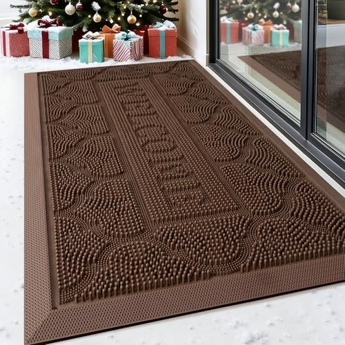Alishomtll Fußmatte Außen 43x75cm, Innen und Außenbereich Sauberlaufmatte Schmutzfangmatte, Rutschfeste, Wasserdichte und Waschbar Fußabstreifer, Türmatte für Flur Haustür Eingangsbereich Braun