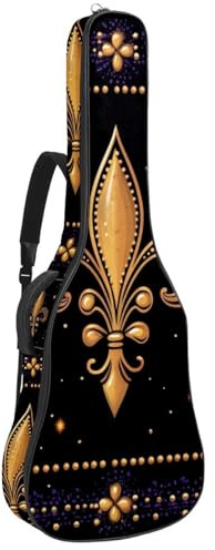 Mardi Gras Gitarrentasche für Akustikgitarre, bunte Federn und Lilie, 1 cm dicke Polsterung, wasserdicht, mit doppelt verstellbarem Schultergurt, für 101,6 - 106,7 cm Gitarre, Mehrfarbig 02