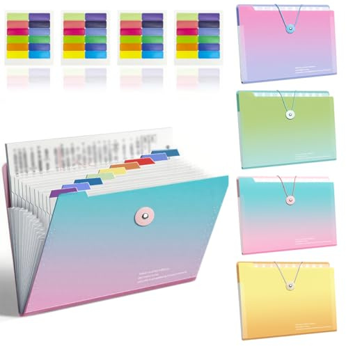 4Piece Concertina File Expanding A4 Set,Polyethylene Pocket Folder Dividers,Folder with Plastic Sleeves,Foldable Certificate Folder,Suitable for Daily Use in Schools,Offices and Homes.