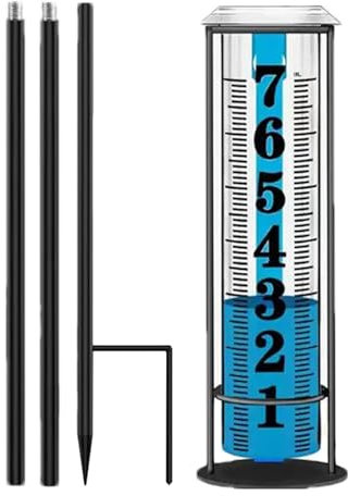 Rain Measure Gauge - Water Gauge Stake | Accurate Rainwater Measuring Meter | Clear Rain Gauge With Inch And Mm Markings | Garden Rain Collector For Terraces Deck Lawn Fence Yard Farm Weather Monitori